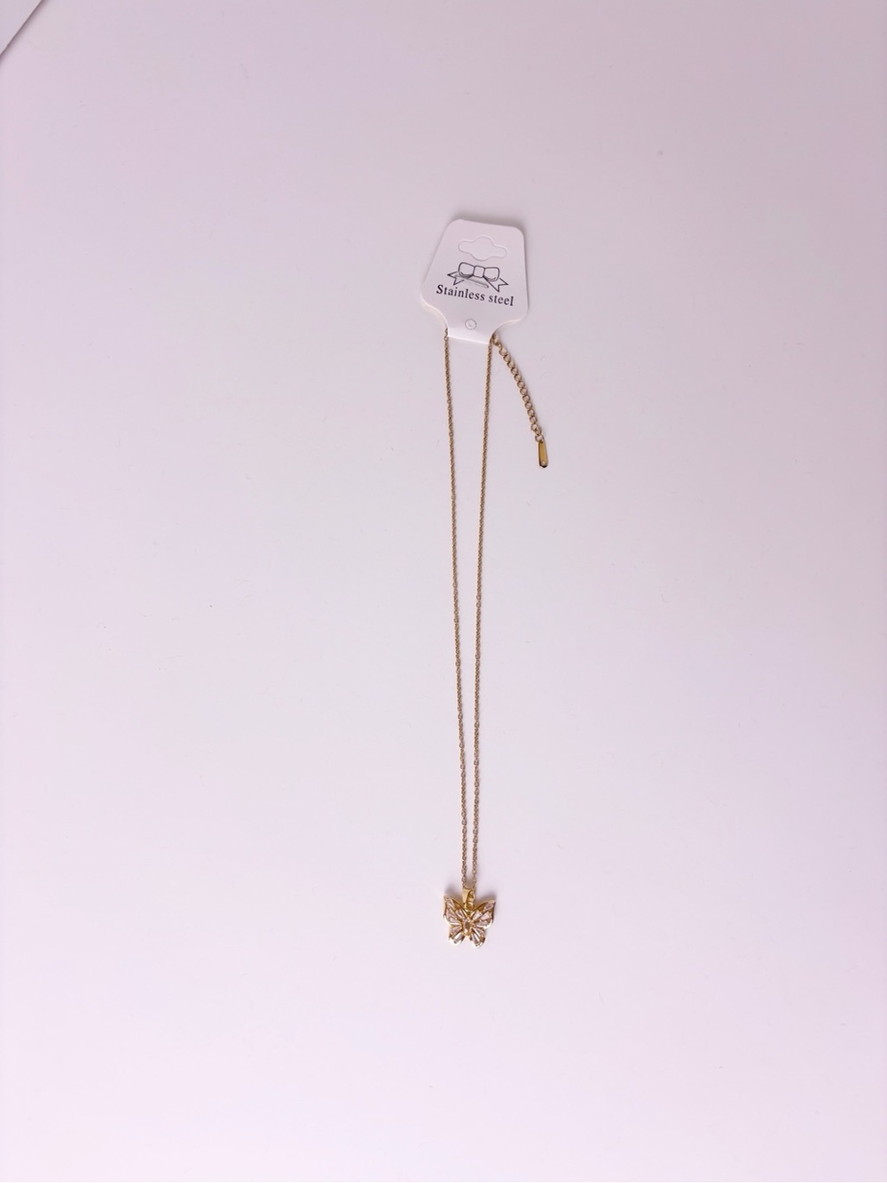 Gold Butterfly Necklace Stainless Steel | Cubic Zirconia Diamonds - Picture 5 of 8